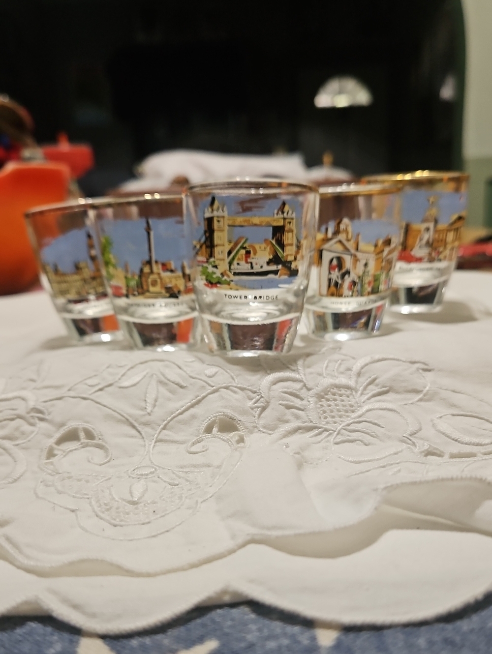 Vintage MCM Gold Trim Souvenir German Scene Cities Shot Glass Set/5